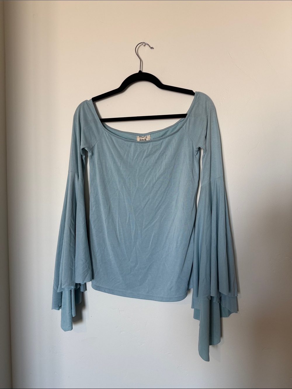 Style Rack Light Blue Bell Sleeve Top